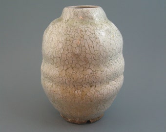 Ikebana Vase, wood-fired stoneware w/ crawling shino and natural ash glazes