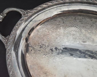 LARGE WM Rogers & Son Serving Tray {Silver Plated Oval Tray with Handles Serving Platter Silverplated Butler Tray Ornate Engraved}