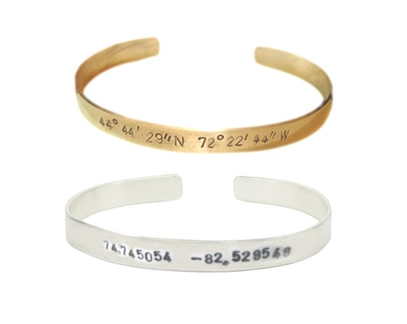 Items Similar To Longitude Latitude Cuff Bracelet Hand Stamped   Il 570xN.843603472 1qzi 