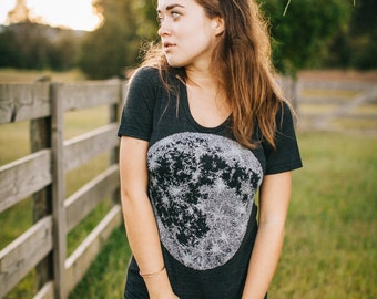 MOON shirt - women tshirt - graphic tee women - full moon t shirt - tri-blend black tee - astronomy shirt - gift for her by Blackbird Tees