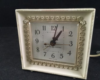 Vintage Creamy White with Gold Trim General Electric Alarm Clock