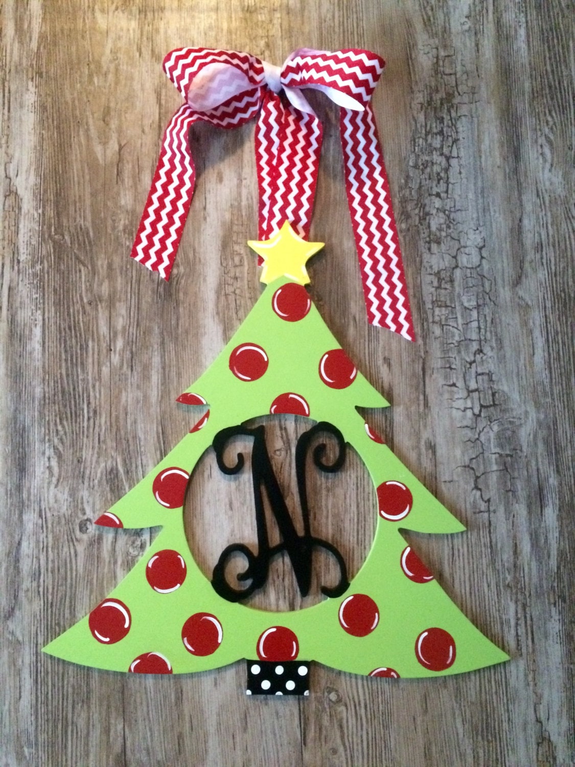 Christmas Tree Wood Monogram Door Decoration Holiday Wreath