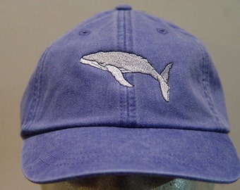 HUMPBACK WHALE HAT - One Embroidered Wildlife Cap - Price Embroidery Apparel - 24 Color Caps Available