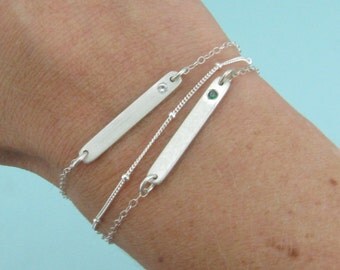Bar Bracelet - Birthstone Jewelry - Mom Jewelry - Birthstone Silver Bracelet - Minimalist Jewelry