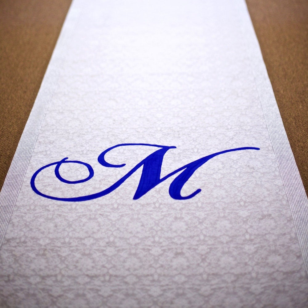 Wedding Aisle Runner with Rhinestone Border with Handpainted