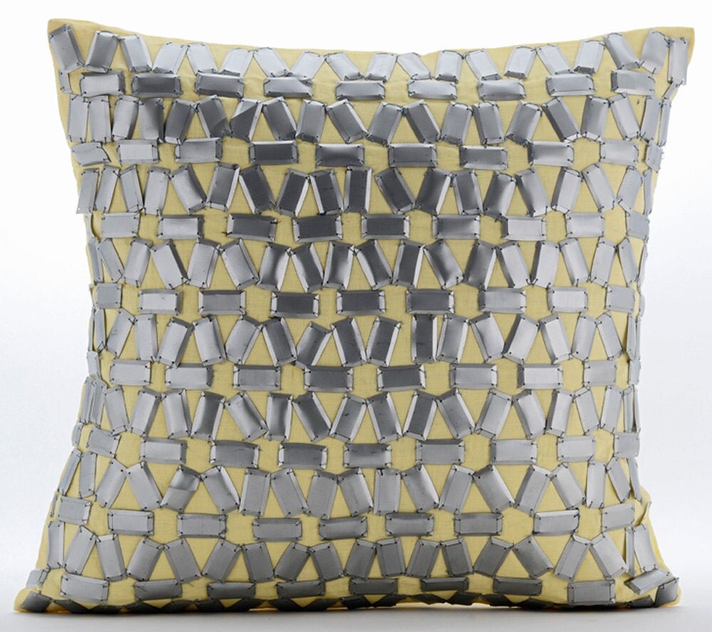 Yellow Cushion Covers Square 3D Metallic Sequins Lattice