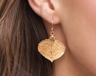Real Leaf earrings, Aspen leaf jewelry, Choose GOLD or SILVER, Autumn wedding, Fall wedding jewelry, Bridesmaid gifts, leaves