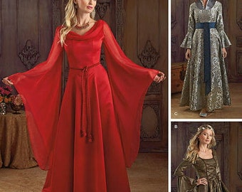 Medieval Dress Pattern - Simplicity 1045 Pattern- Misses' Costume Gown - Full length gowns with hanging sleeves - US Sizes: 6 - 12 or 14 -20