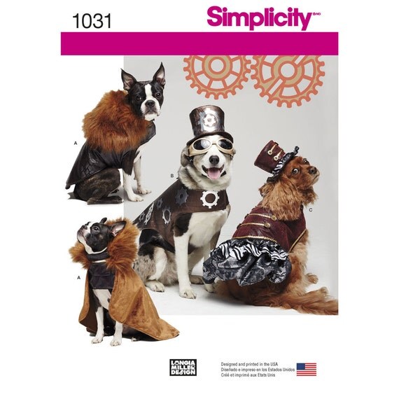 Steampunk Pet Costumes Sewing Pattern - Simplicity 1031 Sewing Pattern - Sizes S -M -L by SunshineRd steampunk buy now online Steampunk Pet Costumes Sewing Pattern - Simplicity 1031 Sewing Pattern - Sizes S -M -L by SunshineRd steampunk buy now online