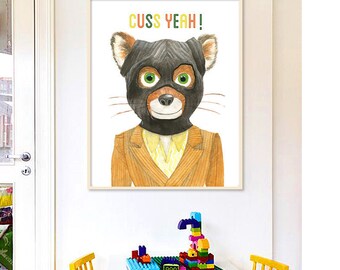 Fantastic Mr Fox: PRINTABLE FILE 2 versions, Mr Fantastic, wes anderson, nursery art, kids room decor, childrens room, fox print, roald dahl