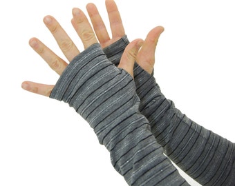 Arm Warmers in Grey and Silver Tinsel - Fingerless Gloves - Sleeves