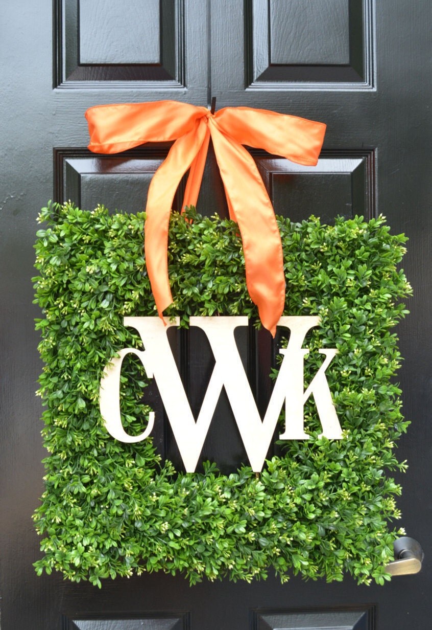 Download Square Monogram Boxwood Fall Wreath, Boxwood Monogram ...