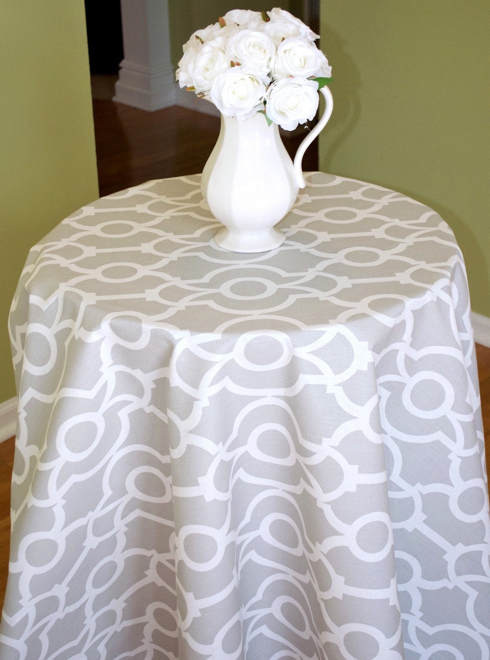 Grey White Round Tablecloth Backdrop Lyon French Gray White