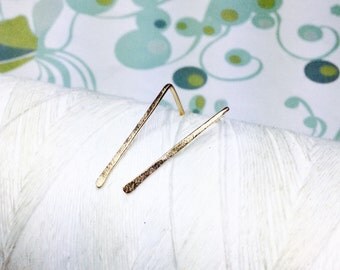 Forged Vermeil 14k Gold - One Inch Earrings / gold stick earrings / stick earrings / gold bar earrings / 14k gold earrings / line earrings