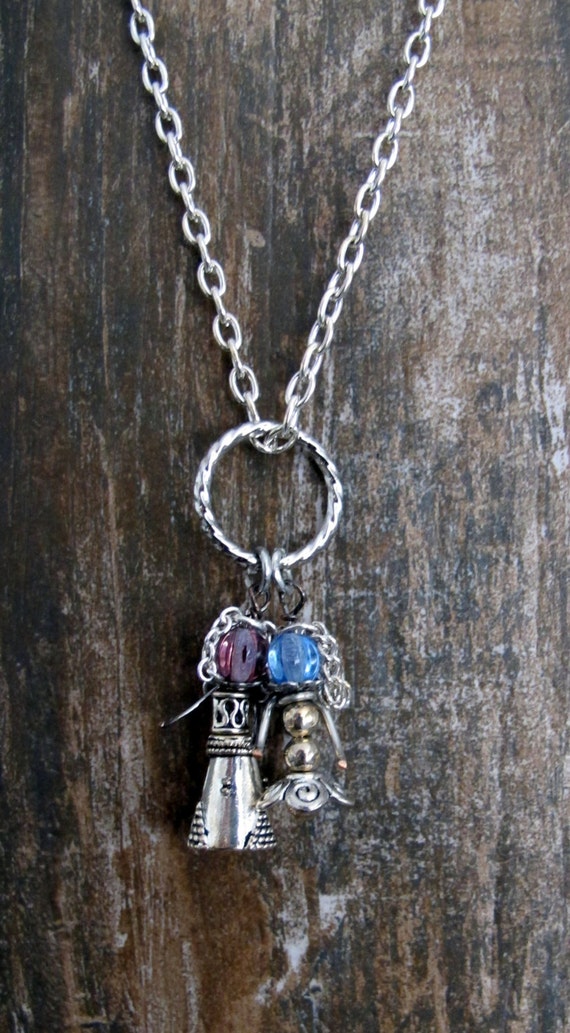 Really Little Girl Mothers Necklace in Blue or Purple & Silver