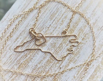 North Carolina Necklace - State Necklace - Custom Necklace - North Carolina Outline - Country Necklace - Personalized Gift - Silver - Gold