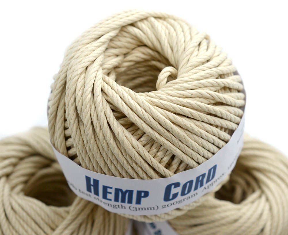 Hemp Cord 3mm, 100lb, 120 feet, Natural Hemp Twine, Hemp Rope, Thick
