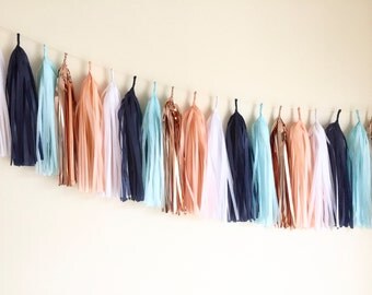 Rose Gold tassel garland | Peach Coral Sky Blue | party decoration | wedding decoration | Banner | Bunting | Copper | Tassle Garland |rustic