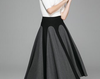 Winter skirt, wool skirt, Grey skirt, patchwork skirt, swing skirt, flared skirt, ladies skirt, designer clothing, Maxi skirt, Gift 1381