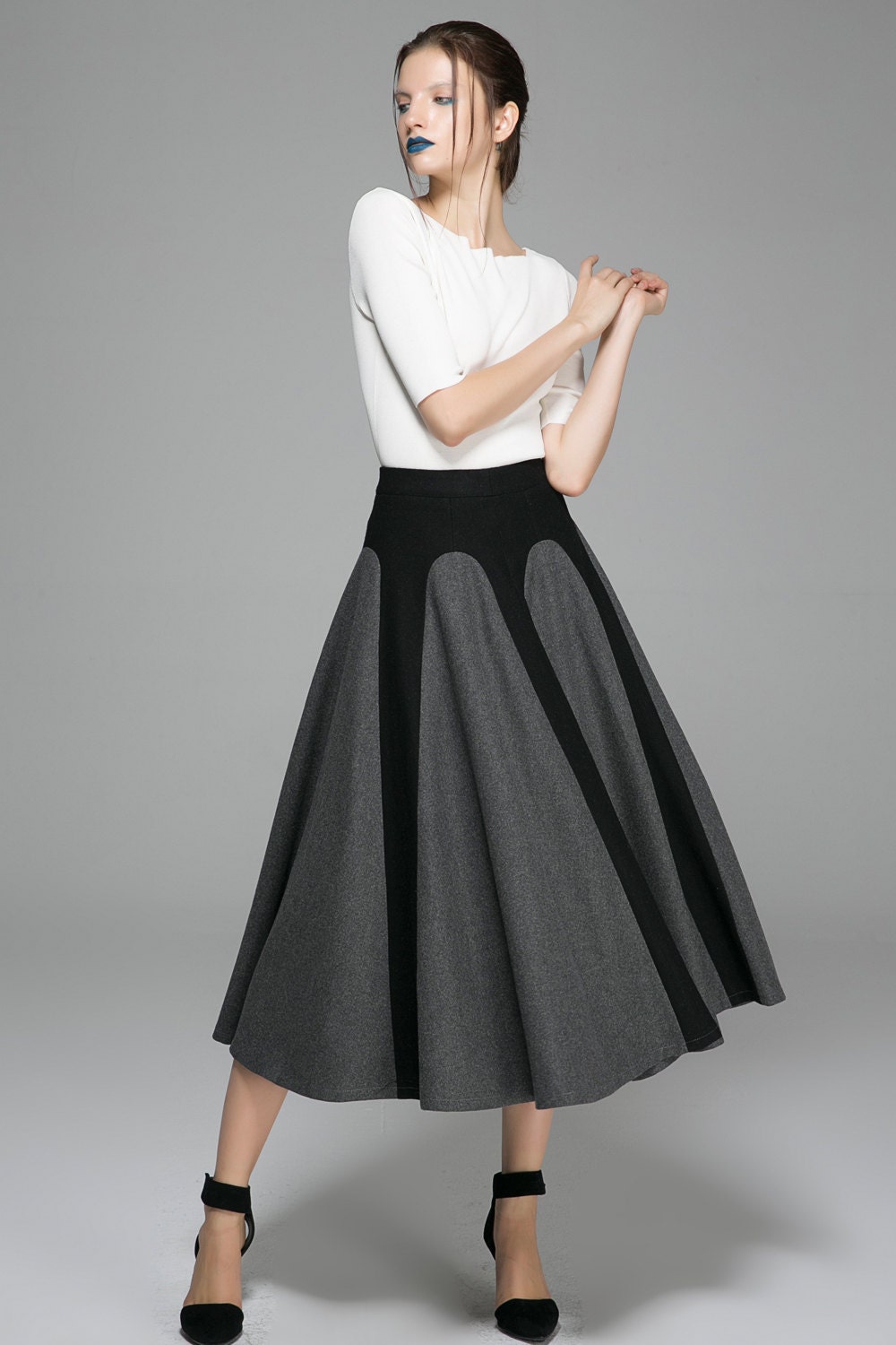 Patchwork skirt wool skirt unique skirt womens skirts full
