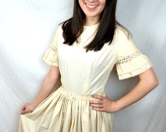 Vintage 1950s 50s Jeanne D'Arc Cotton Day Dress - Lovely Sleeves