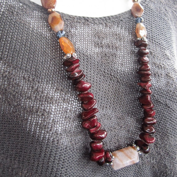 Red garnet stone necklace long layering necklace red
