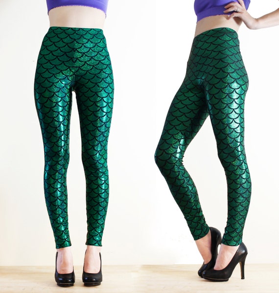 High Waisted Ariel Green Mermaid Scale Leggings Made to