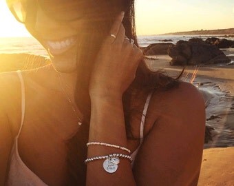 Live your dream, Silver Beaded Travel Bracelet.