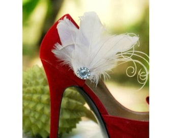 Shoe Clips IVORY / Fuschia / Black / Red / Kelly Green / Royal Blue / Purple Couture. Mixed Feathers Accessory, Glamour Diva, Bridal Bride