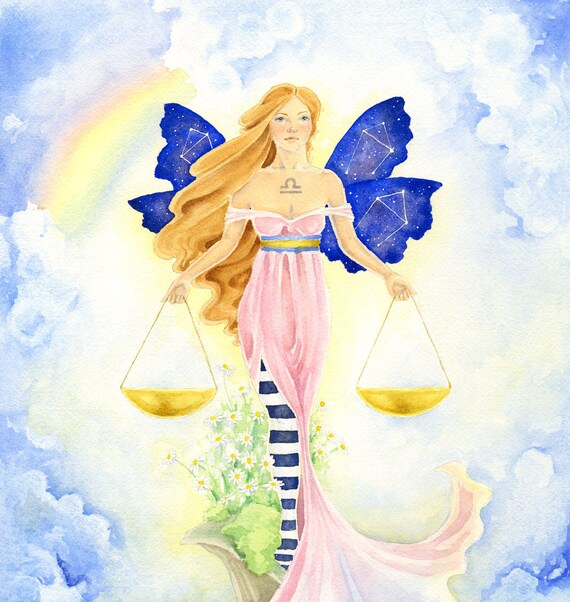 Fairy Art Print Libra zodiac sign. fantasy. watercolor.