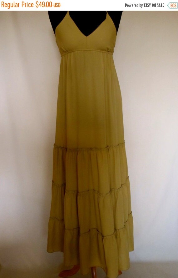 SALE 20 HALLOWEEN Mustard Dress Maxi Dress Halter by CharuDesigns