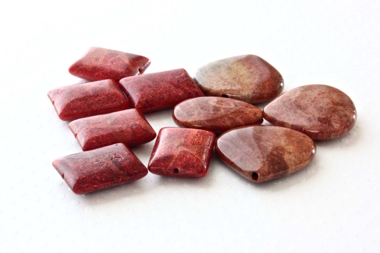Red Coral Stone Set Red Beading Supplies Fossil Coral Heart