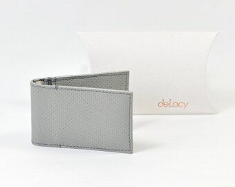 Grey Leather Bifold Card Wallet Handmade Liberty Of London Lining
