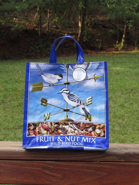 Bird Seed Tote Recycled Feedsack Feed Sack Bag Blue Bird