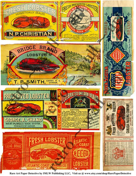 Printed Antique Lobster Can Label Nova Scotia Packing Labels