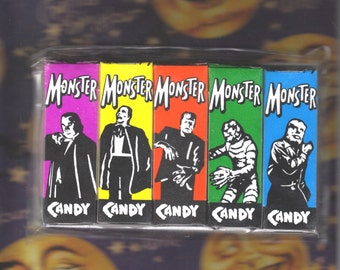 FREE SHIPPING! Universal Monsters Style, Colorful Candy Boxes, Dracula, Phantom, Frankenstein, Creature, Wolfman, Set of 5, Unused!
