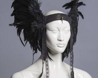 Fallen angel feather headpiece // Black Halloween headdress