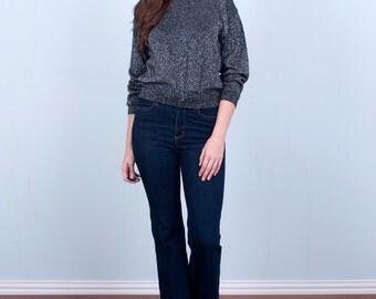 Metallic Sweater / Black Silver Sparkle 80's / Small