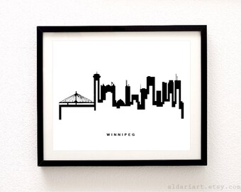 Winnipeg Skyline Print - Cityscape Print - Winnipeg Wall Art - Winnipeg City Print - Modern Black and White Wall Art - Aldari Art