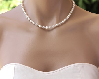 Pearl Necklace, Bridal Pearl Necklace, Bridesmaids Necklace SILVER, Gold, Rose Gold options, Wedding Necklace