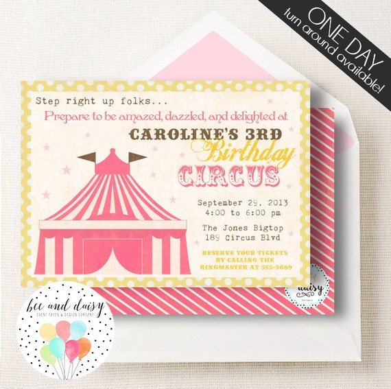 Girls Circus Invitation, Pink Circus Birthday Invitation, Circus Party, Girl First Birthday, Girl Birthday, Circus Invite, Pink Circus Party Il_570xn