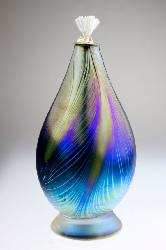 Iridescent Oil Lamp Hand Blown Art Glass by Eric W. Hansen