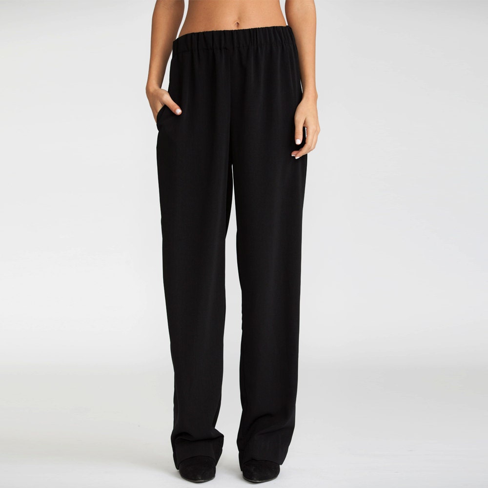 black elastic waist pants