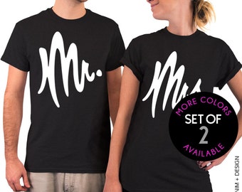 Mr. and Mrs. Shirts. Husband and Wife T Shirt. Wedding Honeymoon Newlywed Anniversary Matching Unisex T-Shirt Set. MORE COLORS AVAILABLE