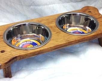 Small Dog Bowl Holder with Bowls, height 3.5 inches, Choice of Color