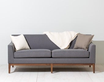 Grey Lewis Sofa with Solid Walnut Base - Polyester Fabric - Available in other colors / fabrics