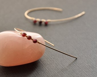Red Garnet Earrings, Gold Red Earrings, Garnet Jewelry, Red Stone Earrings, Red Gemstone Earrings, Gold Hook Earrings