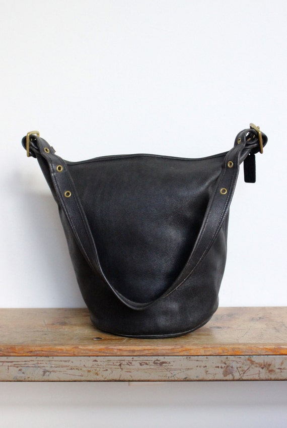 Vintage Coach Duffle Bag XL Black // Pre 9085 Leather Bucket