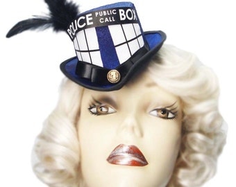 Tardis Mini Doctor Who Inspired Top Hat Victorian Steampunk Fascinator Cosplay
