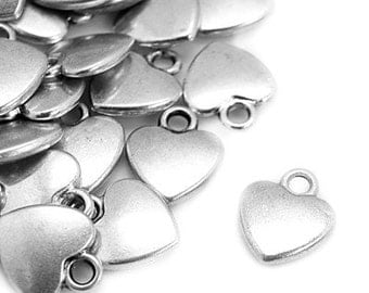 Charms : 10 Antique Silver Heart Charms | Silver Ox Heart Pendants | Valentine's Day Pendant -- Lead, Nickel & Cadmium Free 1170.S